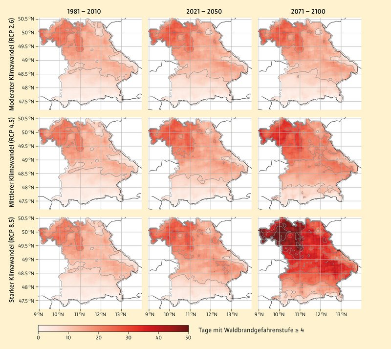 9 Bayernkarten: Der warm-trockene Nordwesten wird am stärksten betroffen.