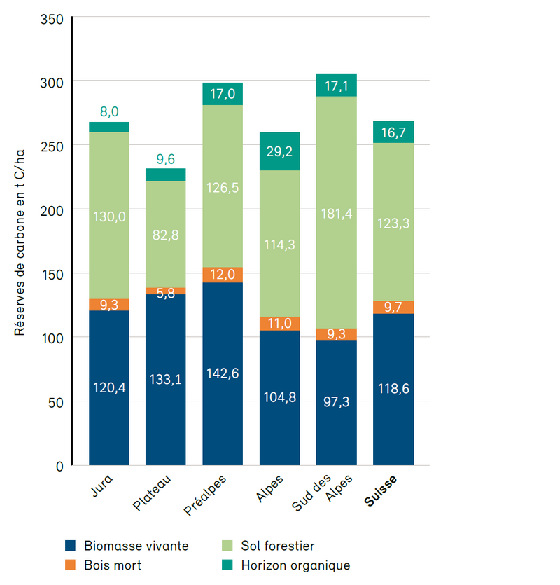 Quantité de carbone en tonnes par hectare Quantité de carbone en tonnes par hectare