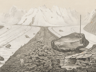 Bildtafel mit Findlingen auf dem Aargletscher (Agassiz 1840)